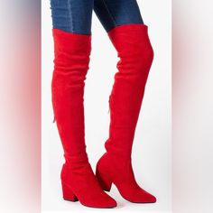 Rubber Shaft Height 23.6 Inches Shaft Circumference 15.7 Inches Outer Material Red Suede Heel Height: 3 Inch Over-The-Knee Women Boots:Boots Use New Wedge Square Heels, Special Design For Ladies Who Can Not Stand On Stiletto Thigh-High Boos:New Comfort Lining Makes Comfort Under Your Feet > Featuring A Comfort Chunky Heel Outsole For A More Stable Walk The Fabric Has Increased Thickness For Better Insulation And Less Likely To Fall Out Oi The Cylinder. Suede Cowboy Boots, Red Suede Heels, Thigh High Heels, Taupe Boots, Square Heels, Leather Knee Boots, Stuart Weitzman Boots, Embroidered Boots, Thigh High Boots Heels