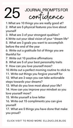 25 journal prompts for confidence Journal Prompts For Learning About Yourself, Journaling For Self Confidence, Journal For Confidence, Journal Ideas To Know Yourself, Best Journaling Prompts, No Both Challenge Questions, Self Confidence Journal Ideas, Light Hearted Journal Prompts, Self Confidence Building Journal Prompts