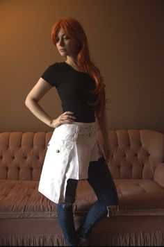 "Asymmetric box pleat utility Micro skirt, adjusts from 28\"-33\" measured at the top belt. From the top of the waist to the hem ranges from  10\" to 19\". Pants/ leggings etc. are recommended.  The four pockets are in a range of sizes. The largest is 10\" wide by 12\" high large enough for tablets or books. One is 6\" by 6\" and two are 3\" high by 6\" wide. The pockets are closed with textured buttons with a floral pattern two on the largest pocket and one each on the others. The belt grommets Scottish Clothing, Utility Skirt, Micro Skirt, Color Grading, Box Pleats, The Four, Pants Leggings, Floral Pattern, Ballet Skirt