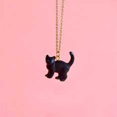 Black Cat Necklace - Gold Steel Chain Necklace | Camp Hollow Cat Necklace Gold, Black Cat Necklace, Tiny Necklace, Porcelain Jewelry, Bad Luck, Cat Jewelry, Cat Necklace, Fine Porcelain, Stylish Jewelry