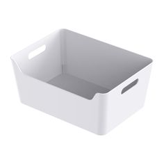 a white plastic basket with handles