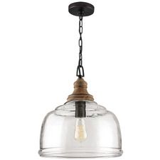 a clear glass light hanging from a ceiling fixture