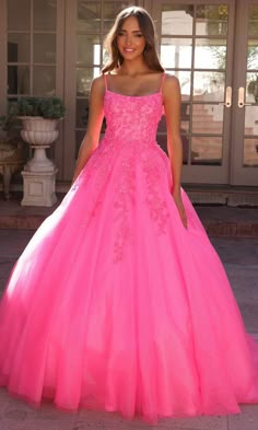 Nox Anabel H1464 - Floral Sequin Scoop Prom Dress Pink Prom Dresses Sparkly, Homecoming Dresses Mid Length, Prom Dresses Pink Sparkle, Pink Glitter Prom Dress, Pink Grad Dress, Hot Pink Prom Dresses, Pink Tulle Prom Dress, Hot Pink Prom Dress