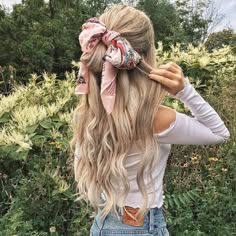 Brunette Bob, Bow Hairstyle, Fishtail Braid, Long Wavy Hair, Long Blonde, Long Blonde Hair, Scrunchie Hairstyles, Hair Stuff, Headband Hairstyles