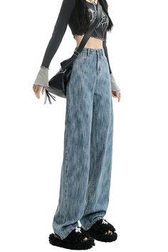 Rainy Scratches Texture Wide Leg Jeans for Women Alt Girl Scratches Texture, Acubi Outfits, Wide Leg Jeans For Women, Neutral Blue, Girl Vibe, Girl M, Alt Girl, Girl Online, Jeans For Women