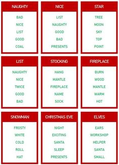 printable christmas place cards with words and pictures to match the names in each card