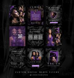 an advertisement for a social media event with black women in purples and black hair