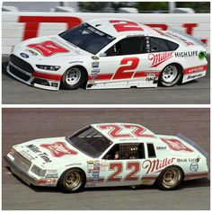 two pictures of the same race car in different stages