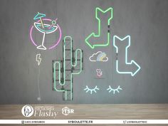 The Sims Resource - Flashy neon set Sims 4 Neon Signs, Sims 4 Neon Lights Cc, Sims4 Lots, Neon Hair, Sims Ideas