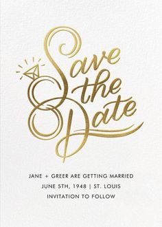 save the date card with gold lettering