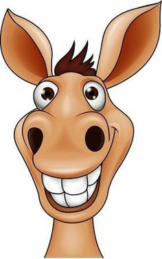 a cartoon donkey with an open mouth and big smile on it's face is shown