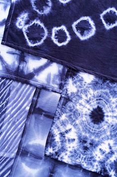 three different tie dye designs on black and white material