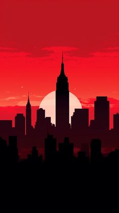 Minimalist phone wallpaper showcasing a striking red background and a contrasting New York City skyline, tailored for Android and iPhone devices with a bold, contemporary flair Red Wallpaper Drawing, Red Town Aesthetic, Red Lofi Aesthetic, Spiderman City Background, City Aesthetic Painting, Red Illustration Aesthetic, Red City Background, Red City Wallpaper, Red Background Landscape