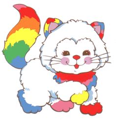 a drawing of a cat with a rainbow tail