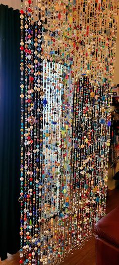 there is a curtain made out of beads