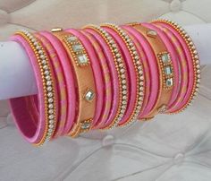 Silk Bangles Aari Bangles, Silk Thread Earrings Designs, Hand Wrapping, Bangle Diy, Fabric Bangles, Silk Thread Necklace, Silk Thread Bangles Design, Silk Bangles, Silk Thread Earrings