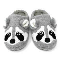 Trash day is stylish now with these super soft sherpa animal slippers from our partners at Oooh Geez! Slippers. Stay warm & look great with your new raccoon themed grey sherpa slippers. Wear them around the house or out and about thanks to the non-skid rubber bottom. Pick up a pair today!InfoStyle: Sherpa slipper with non-skid rubber bottom sole. Size: Small fits women's U.S. shoe size 5 - 6 Medium fits women's U.S. shoe size 7 - 8 Large fits women's U.S. shoe size 9 - 10 Material: Inside 100% s Trash Day, Slip On Slippers, Animal Slippers, Designer Slippers, Animal Sanctuary, Little Critter, Pajama Party, House Shoes, Fleece Fabric