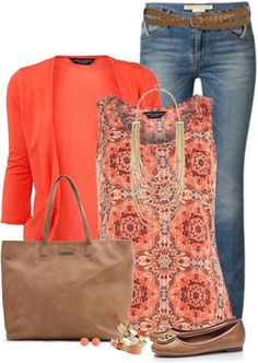 Love, love, love Outfit Ideas Cardigans, Mode Ab 50, Coral Cardigan, Mode Tips, Skirt Maxi, Wardrobe Ideas, Looks Style