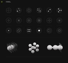 a black background with white circles and other objects on it's side, including an object that appears to be in motion