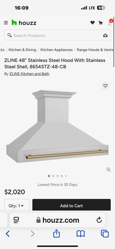 an appliance listing for a kitchen hood