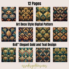 twelve art deco style digital patterns