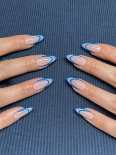 Pink And Blue French Tips, Vacation Nail Inspo Simple, Trendy Nail Art Designs 2024 Summer, Nails With Red French Tip, Blue French Tip Nails With Design, Spring Nail Designs 2024, Moroccan Nails, Nails With Red French, Italian Nails Trends