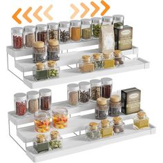 three tiered spice rack with spices and condiments on each shelf for storage