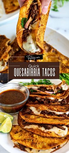 quesadilla tacos on a plate with sauce