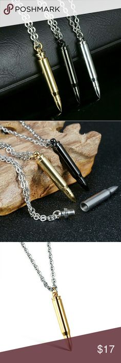 Bullet Pendant with Necklace - New in 3 colors Mens Accessories Necklace, Egg Muffin, Silver Dragon Necklace, Skull Pendant Necklace, Black Gold Jewelry, Sweet Jewelry, Jewelry Advice, Boys Jewelry, Biker Jewelry