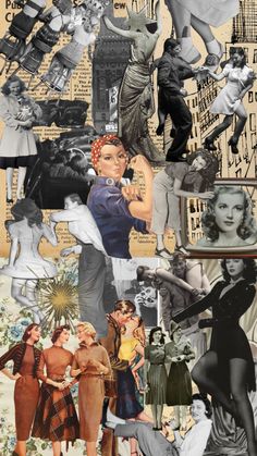 collage of women and men in the city, with many different pictures on them