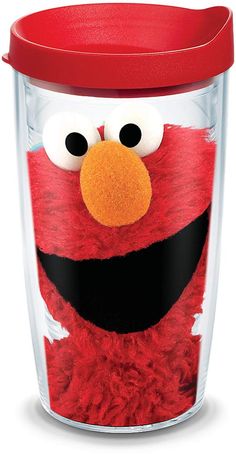 the sesame character cup has eyes and is red