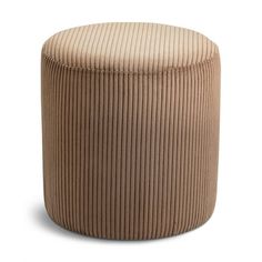 a round stool with pleated fabric on the top and bottom, sitting in front of a white background