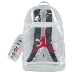 Toting looks cooler than ever with the Jordan Clear TPU School Backpack. Designed for everyday use, this backpack features a large main zippered compartment that offers plenty of room for easy stashing and a front zippered pocket to secure all your kids’ small essentials. Adjustable straps minimize tension on the shoulders and allow comfortable carrying, while the Air Jordan logo gives the design an extra boost. Utility meets street fashion in the Jordan Clear TPU School Backpack. Jordan Clear T Clear Standard Backpack For Travel, Sports Backpack With Zipper Pocket, Clear Backpack For Travel, Casual Clear Backpack For Daily Use, Casual Clear Standard Backpack, Casual Clear Backpack Bag, Casual Clear Backpack, White Backpack With Water Bottle Pocket, Clear Nylon Backpack For Travel