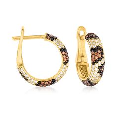 1.39 ct. t.w. Multicolored CZ Leopard-Print Huggie Hoop Earrings in 18kt Gold Over Sterling. 5/8" | Ross-Simons Chanel Accessories Jewelry, Expensive Jewelry Luxury, Beaded Jewels, Printed Jewelry, Dope Jewelry, Expensive Jewelry, Jewelry Lookbook, The Authority, Huggie Hoop Earrings