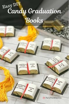 an easy diy candy graduation book craft with tassels and books on the table