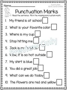 a printable worksheet for puncturizing marks with pictures and words