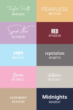 six different font styles with the same color and size as well as their respective type