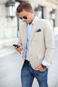 Light Blazer and jeans Terno Slim Fit, Terno Slim, Dress Men, Hello Fashion, Mens Fashion Inspiration, Gentleman Style, Fashion Mode