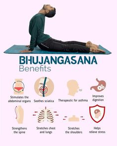 a man sitting on top of a yoga mat with the words bhujaanana benefits