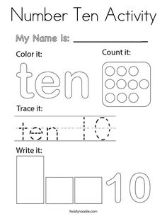 the number ten activity worksheet for kids to practice numbers and write them in