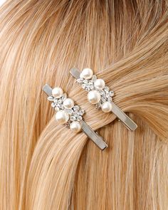 2 Pack Bridal Pearl Hair Clips These elegant hair clips are crafted from ivory pearls, rhinestones, and metal steel clips. They provide a firm hold and won't slip off easily.Perfect for weddings, events, and bridal showers, these hair clips add a touch of elegance and sophistication to any occasion. Available in one color 1.Pearl (HB20R) ✅DETAILS  *2 Pack (2 pieces) *Materials:  Acrylic ivory pearls, Crystal rhinestones, Metal steel clip *Plating: Rhodium plating *Size: Approx. 62(W) x 6 (L)mm, 2.4(W) X 0.23(L) inchs 🚚 DELIVERY Ships from New Jersey After your order is placed, we ship products in 1 - 2 business days. All shipping comes with Tracking Numbers. USPS service 🎁RETURN OR EXCHANGE All sales are final. For sanitary reasons, we do not accept returns and exchanges. However, your s Bridal Hair Clip Side, Silver Hair Clips, Hair Accessories Silver, Bridesmaid Hair Clips, Pearl Hair Clips, Silver Hair Clip, Wedding Barrettes, Gold Hair Clips, Bridesmaid Hair Accessories