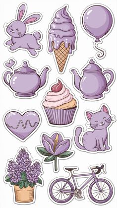 a bunch of stickers that are in the shape of animals and cupcakes