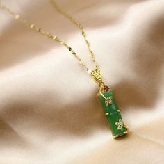 Green Jade Bamboo Style Pendant Necklace with Stainless Steel Chain by Ancient Infusions – Unique Spiritual Jewelry. Baddie Accessories, Bamboo Necklace, Polished Gemstones, Jade Necklace Pendant, Gold Wrap, Jade Necklace, Classy Jewelry, Jade Jewelry, Natural Jade