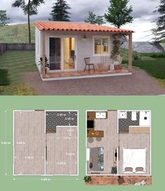 a small house is shown with the floor plan and measurements to make it look bigger