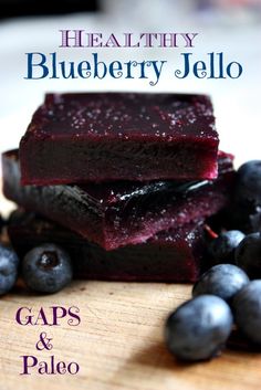 healthy blueberry jello is stacked on top of each other