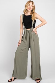 This piece is so incredibly comfortable! It features a pre-washed woven fabric that is super soft with side pockets. The suspenders tie/adjust in the back. Size chart in photos. Made in the USA. Olive Jumpsuit, Style Jumpsuit, Comfy Wear, Casual Fall Outfits, Slate Blue, Fall Fun, Blue And Black, Casual Fall, Suspenders