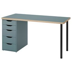 an office desk with four drawers on each side