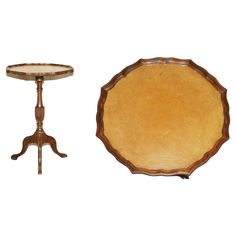 two wooden trays and a small table on stand, both with circular top inlaid to each other