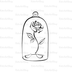 a drawing of a rose in a glass case with the word roseshop on it