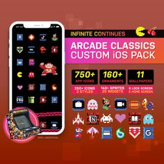 an image of the arcade classic game pack for iphone and ipads with text that reads,